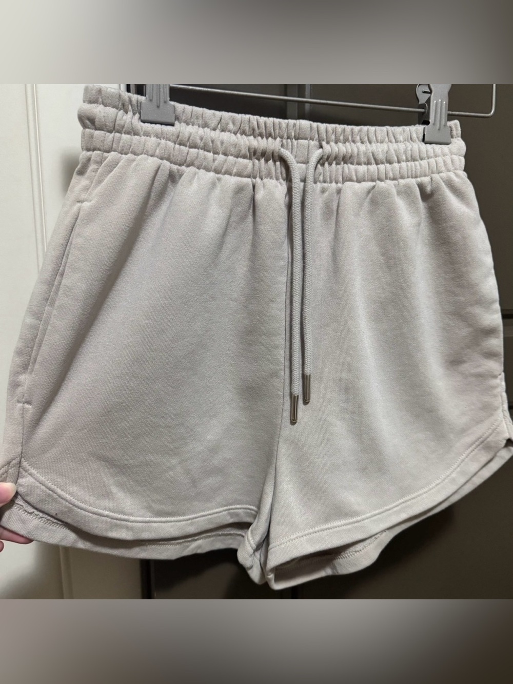 Beige High-Waist Drawstring Shorts